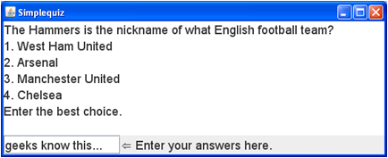 Example of the interface showing a multiple-choice question
