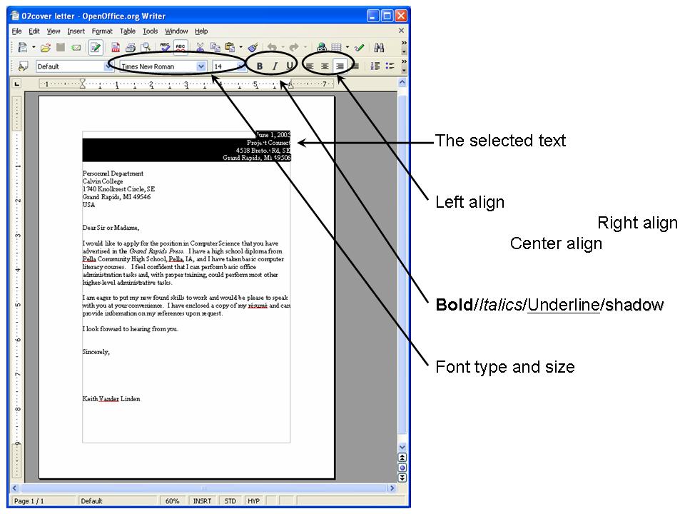 formatting text in Open Office