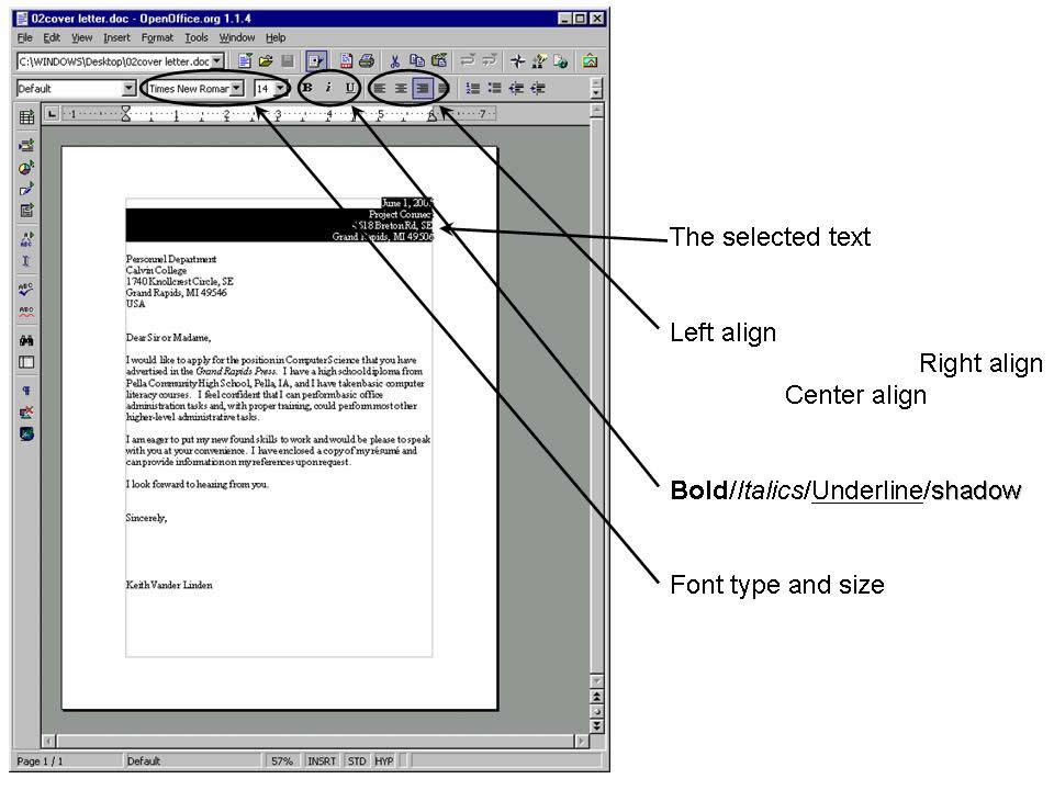 formatting text in Open Office