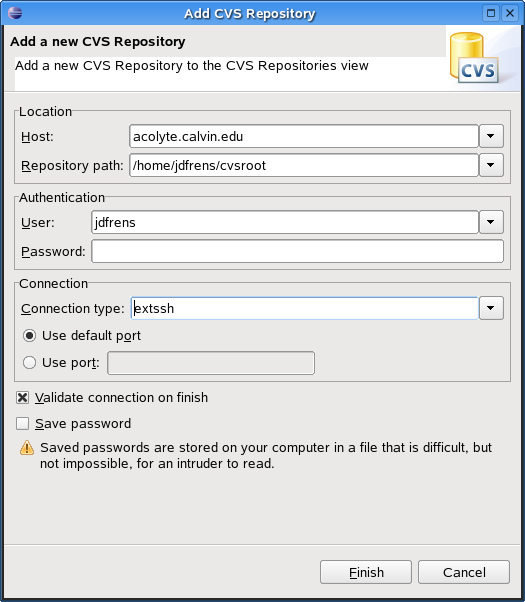 add CVS repository dialog